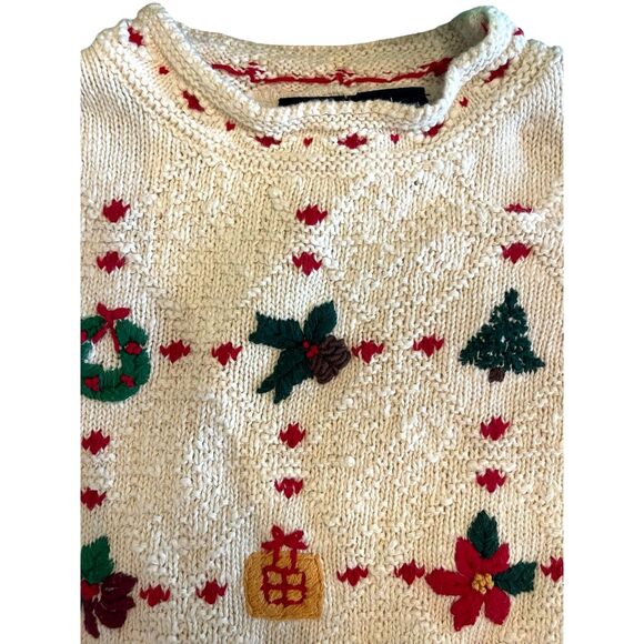 VTG Liz Claiborne Womens Christmas Knit Sweater Sz L Embroidered Retro Holiday - Picture 8 of 14